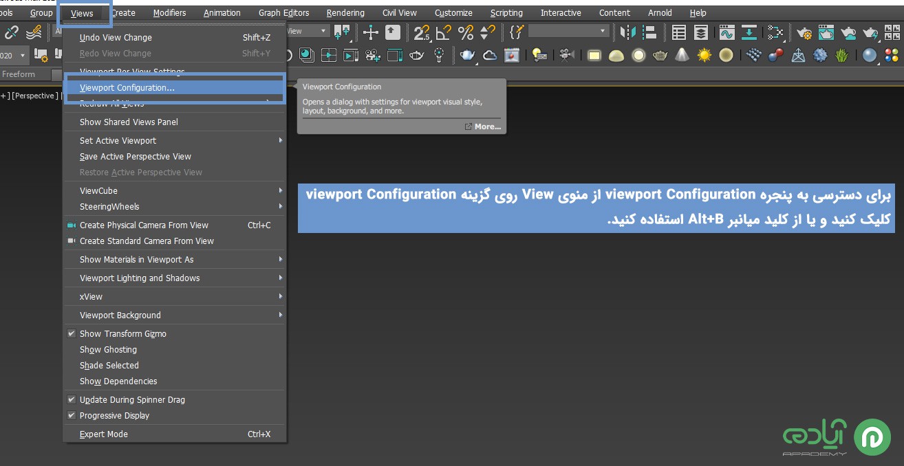 پنجره viewport Configuration در تری دی مکس